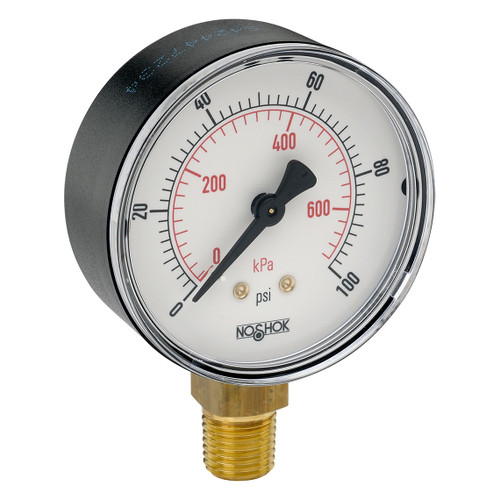 2-1/2" NOSHOK 25-100-200-psi/bar Pressure Gauge -1/4" NPT Male Bottom Connection, ABS Case