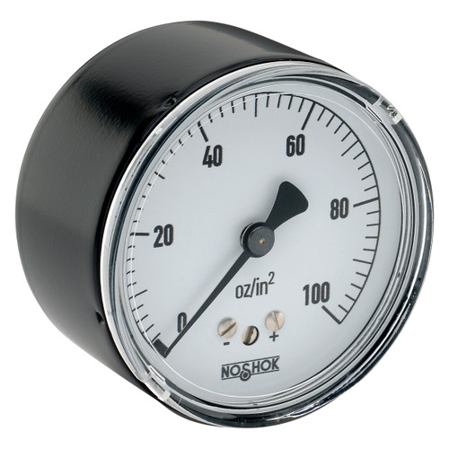 2-1/2" NOSHOK 25-210-60-inH2O-vac Vacuum Gauge -1/4" NPT Back Connection, Black Steel Case