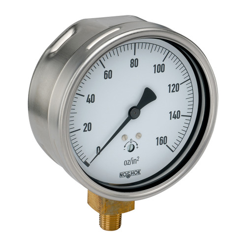 4" NOSHOK 40-200-160-inH2O Pressure Gauge -1/4" NPT Male Bottom Connection, 304 Stainless Steel Case