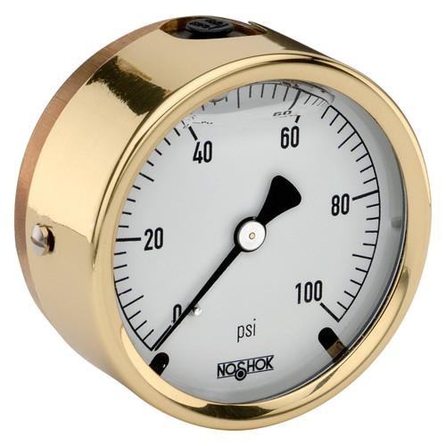 2-1/2" NOSHOK 25-310-7500-psi Pressure Gauge with Glycerin Filled - NPT Back Connection, Brass Case