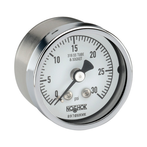 1-1/2" NOSHOK 15-411-30-psi Pressure Gauge -1/8" NPT Back Connection, 304 Stainless Steel Case