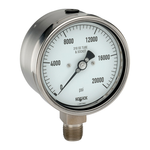 4" NOSHOK 40-502-60000-psi/bar Pressure Gauge -  Bottom Connection, 304 Stainless Steel Solid Front Case 4" NOSHOK 40-502-60000-psi/bar Pressure Gauge -  Bottom Connection, 304 Stainless Steel Solid Front Case