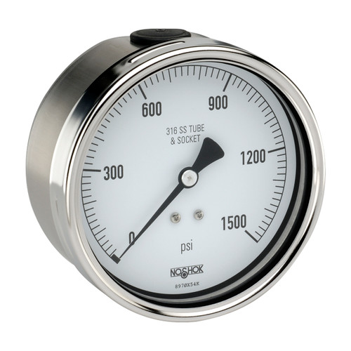 4" NOSHOK 40-510-5000-psi Pressure Gauge with Glycerin Filled -1/2" NPT Back Connection, 304 Stainless Steel Case 4" NOSHOK 40-510-5000-psi Pressure Gauge with Glycerin Filled -1/2" NPT Back Connection, 304 Stainless Steel Case
