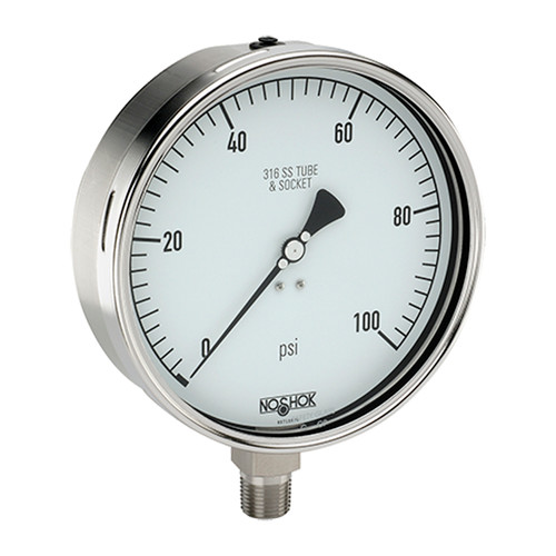 6" NOSHOK 60-400-30-psi/kPa Pressure Gauge -1/2" NPT Male Bottom Connection, 304 Stainless Steel Case