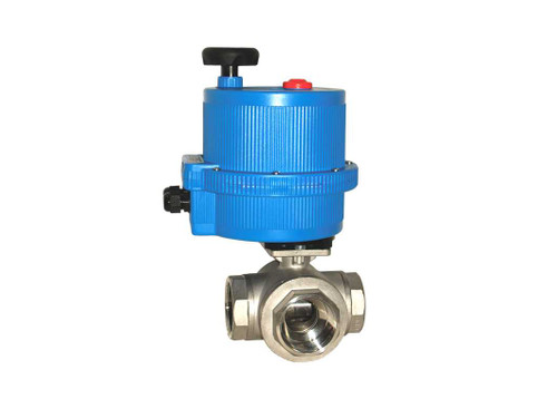 1" Bonomi 8E069 - 3-Way, T-Port, Stainless Steel, Direct Mount, Standard Port Ball Valve with Electric Actuator