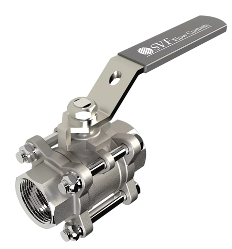 1-1/2" SVF Flow Control 30CS Series, 3-Piece, Carbon Steel Ball Valve, Full Port, RTFE Seat, Threaded, 1000 WOG