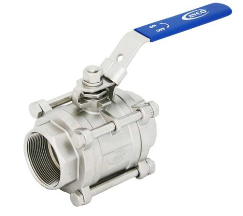 3" AVCO 500 Industrial Ball Valve, 3 Piece, 316 Stainless Steel Body, Full Port, NPT with Locking Handle- No Mount Pad