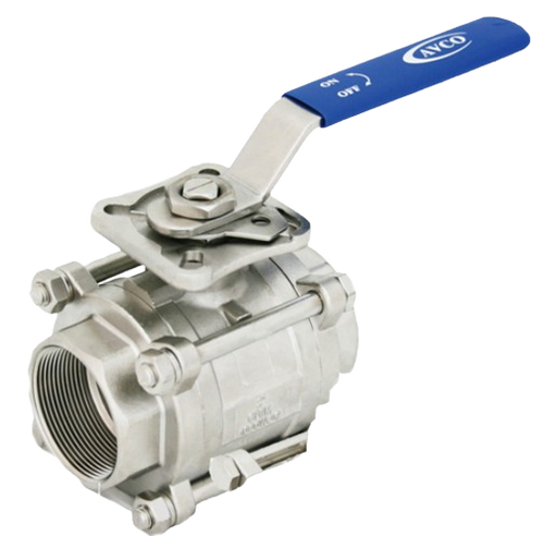 1-1/4" AVCO 500 Industrial Ball Valve, 3 Piece, 316 Stainless Steel Body, Full Port, NPT with Direct Mount Pad and Locking Handle