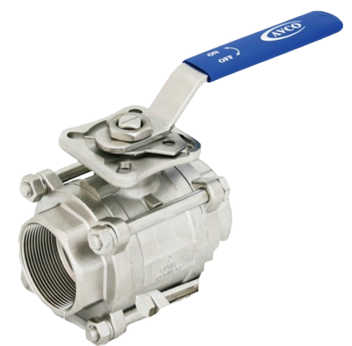 2" AVCO 500 Industrial Ball Valve, 3 Piece, 316 Stainless Steel Body, Full Port, NPT with Direct Mount Pad and Locking Handle