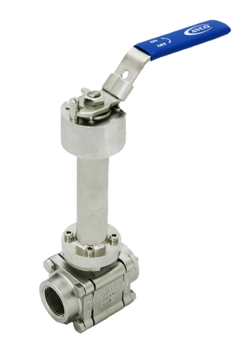 3" AVCO 1500 Cryogenic Ball Valve, 2 Way, 3 Piece, 316 Stainless Steel Body, Full Port, NPT with Locking Handle