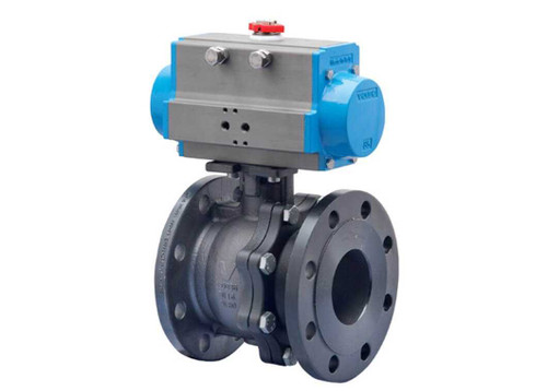 1-1/2" Bonomi 8P766001 - Carbon Steel, Full Port, Flanged, Ball Valve w/ Double Acting Pneumatic Actuator