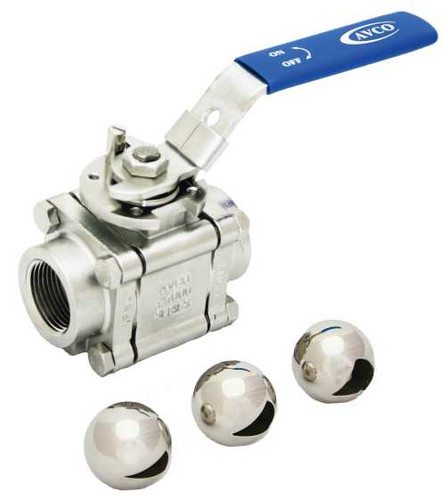 1" AVCO 1900 Firesafe, Control Ball Valve, 3 Piece, 316 Stainless Steel, Butt Weld, 60° Vee Port with Locking Handle
