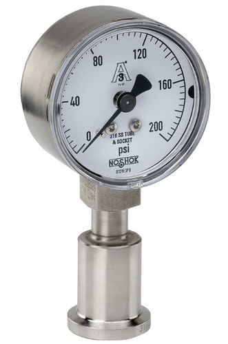 2" NOSHOK 100-06-1-20-46-3 Fractional Sanitary Pressure Gauge, 3/4" ASME BPE Sanitary Clamp, Glycerin Sanitary Seal Fill 0 psig to 60 psig with Safety Glass Lens