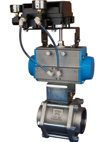 4" Bonomi PP710061V**DA 30/ 60/ 90° V-Port Ball Valve, 3 Piece, 2-Way, Stainless Steel, Socket Weld , Full Port, With Double Acting Pneumatic Actuator and PNP-B 3-15 Positioner