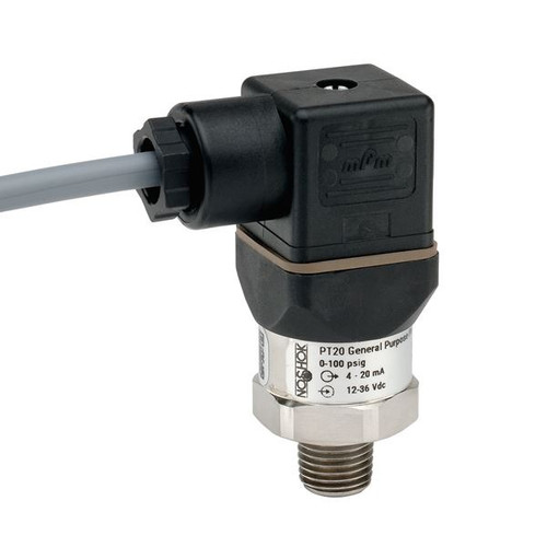NOSHOK PT20 Series General Purpose Fixed Range Pressure Transmitter PT20-1000PSIG-1-1-83-18, 0 to 1000psig, G 1/2 B EN 837, DIN Form A With 3 Ft Cable