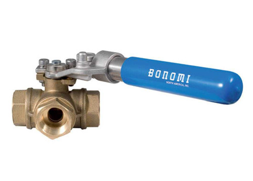 2" Bonomi 355NSRL(T) - Ball Valve, 3-Way, T-Port, Brass, FNPT Threaded, One Piece