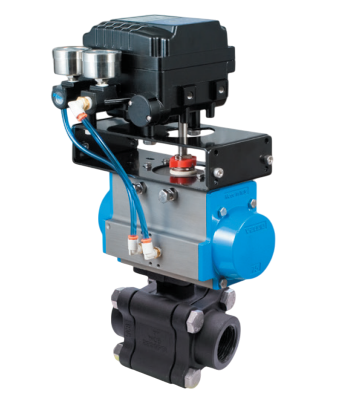 1-1/4" Bonomi EP630LLV*DA 30/ 60/ 90° V-Port Ball Valve, 3 Piece Direct Mount, 2-Way, Carbon Steel, NPT Threaded, Full Port, with Double Acting Pneumatic Actuator and Electro Pneumatic ENP-B 4-20 mA psi Positioner
