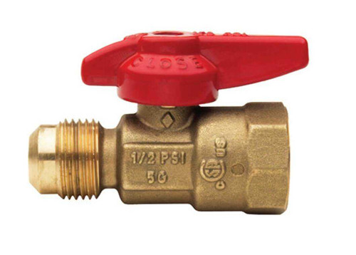 1/2" FIP X 3/8" FLARE Bonomi 9281 - Ball Valve, One Piece, Brass, Standard Port, FIP X Flare Threaded, Manually Operated