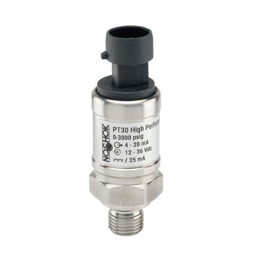 NOSHOK PT30 Series High Performance Fixed Range Pressure Transmitter PT30-5000PSIG-1-1-50-34, 0 to 5000psig, 4 mA to 20 mA, 2-wire, 7/16-20 male SAE - 4 (J1926-2), Packard 3 pin (Metri-Pack 150)