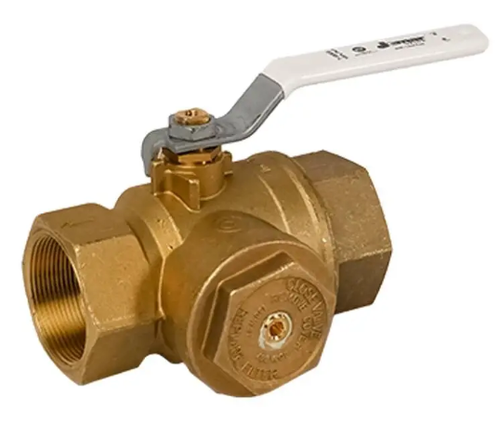 1-1/2" Jomar Valve T-100FBG, Combination Shutoff Valve & Strainer, Full Port, NPT Threaded, Dezincification Resistant Brass, 400 WOG 3-Way Ball Valve