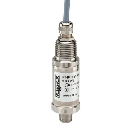 NOSHOK PT40 Series High Accuracy Fixed Range Pressure Transmitter PT40-2000PSIG-1-1-45-16, 0 to 2000psig, ±0.25% of span, 4 mA to 20 mA, 2-wire, 7/16-20 male SAE J514 FIG 34B (non-adjustable), 1/2 NPT conduit with 3 ft cable