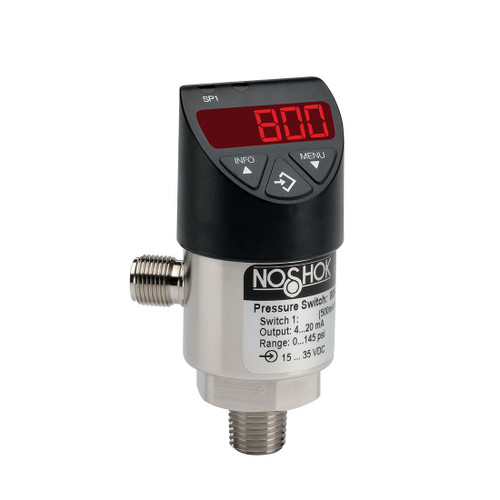 NOSHOK 800 Series Electronic Indicating Pressure Transmitters/Switches, 0 to 3,000 psig, 2 Normally Open (NO) or Normally Closed (NC) (PNP or NPN), 0 to 10 Vdc 3-wire output, 1/4" National Pipe Thread (NPT), M12 x 1 (5-Pin)