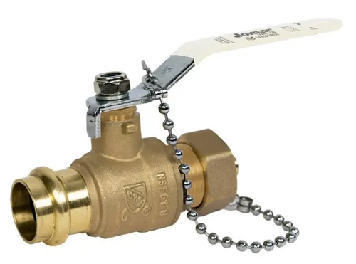 1/2" x 3/4" Hose Jomar Valve P-100HPG, 2 Piece, Full Port, Dezincification Resistant Lead-Free Brass, Press x 3/4" Hose Connection, Cap & Chain, Stainless Steel Ball & Stem, 600 WOG Ball Valve