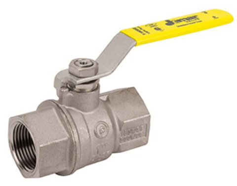 1-1/4" Jomar Valve T-100SSE, 2 Piece, Full Port, TEA Coated Brass, NPT Threaded, Stainless Steel Ball & Stem, 600 WOG Ball Valve