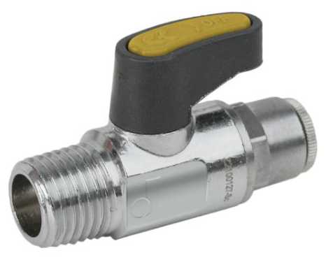 1/4" MIP x 1/4" Jomar Valve PF-86-M, 2 Piece, Full Port, Brass, MNPT x Push-Fit Connection, 200 WOG Mini Ball Valve