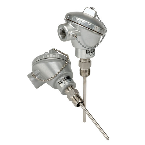NOSHOK 915 Series Spring-Loaded RTD With Transmitter, 915--330/1100-2-C21U-8-23P1-060-2, -330ºF to 1100ºF, Single 3-Wire, 4-20 mA, 1/2" NPT Male, PP White Connection Head, 1/2" NPT Conduit, 6" Stem, 1/4" Stem Diameter