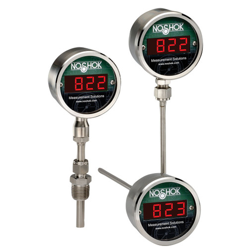 NOSHOK 820 Series Digital Temperature Indicators, 820-1-1D-48-32/300-48-080-6, Bottom Connection, ¤ 0.22%, 4 to 20 mA, Downscale Burnout, 1/2" NPT Sliding Compression, M 12 x 1 (5 pin) Connection, 8" Stem, 6" Immersion, 6mm