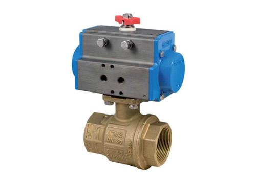 1" Bonomi 8P0136 - Ball Valve, 2-way, Brass, FNPT Threaded, Full Port, with Spring Return Pneumatic Actuator