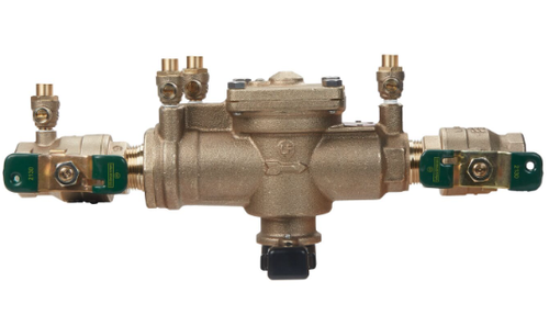 1-1/2" Watts LF009M2-QT-FS 1 1/2, Lead-Free Copper Silicon Alloy, Reduced Pressure Zone Backflow Preventer Assembly, Quarter Turn Ball Valve Shutoff, Tee Handles, Backflow Flood Sensor
