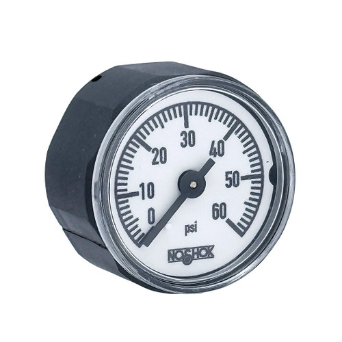 NOSHOK 100 Series Acrylonitrile Butadiene Styrene (ABS) & Steel Case Dry Pressure Gauges, 10-110-60-psi-R1/8, 1" ABS Case & Socket, Copper Alloy Bourdon Tube, 60 psi, 1/8 BSPT Back Connector
