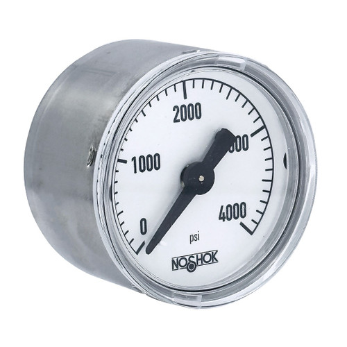 NOSHOK 100 Series Acrylonitrile Butadiene Styrene (ABS) & Steel Case Dry Pressure Gauges, 15-110-4000-psi-SSC, 1-1/2" 304 SS Case, Copper Alloy Internals, 4000 psi, 1/8 NPT Back Connector