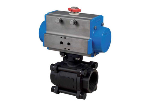 Bonomi 8P0620 Series - Ball Valve, 3 Piece, 2 way, Carbon Steel, FNPT Threaded, Full Port, with Double Acting Pneumatic Actuator