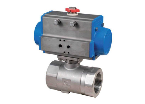 1-1/2" Bonomi 8P3102 - Ball Valve, 2 Piece, 2 way, Stainless Steel, FNPT Threaded, Full Port, with Spring Return Pneumatic Actuator