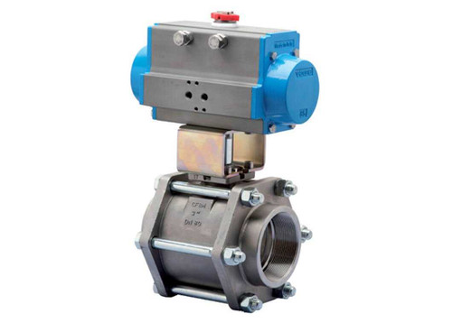 2-1/2" Bonomi 8P0196 - Ball Valve, 3 Piece, 2 way, Stainless Steel, FNPT Threaded, Full Port, with Spring Return Pneumatic Actuator