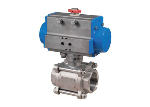 3/8" Bonomi 8P0722 - Ball Valve, 3 Piece, 2 way, Stainless Steel, Socket Weld, Full Port, with Double Acting Pneumatic Actuator