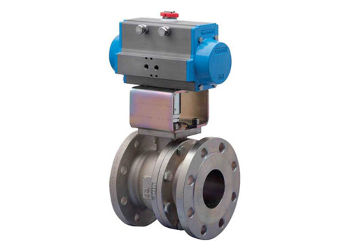 1 1/2" Bonomi 8P760139 - Ball Valve, Fire Safe, 2 Piece, 2 way, Carbon Steel, Flanged, Full Port, with Spring Return Pneumatic Actuator