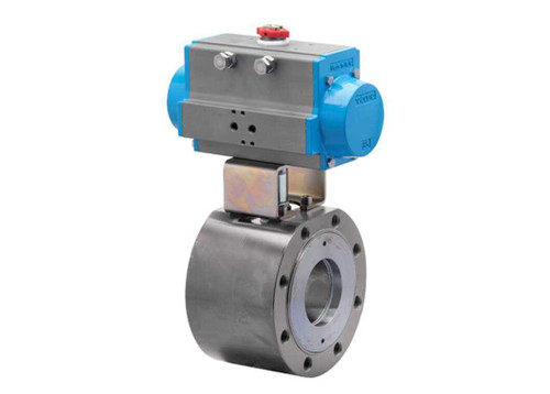1-1/4" Bonomi 8P720290 - Ball Valve, Wafer Style, 2 way, Stainless Steel, Flanged, Full Port, with Spring Return Pneumatic Actuator