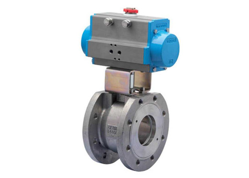 1-1/2" Bonomi 8P0173 - Ball Valve, Wafer Style, 2 way, Stainless Steel, Flanged, Full Port, with Double Acting Pneumatic Actuator