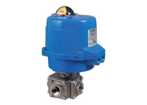 1-1/4" Bonomi ME97X-00 - Ball Valve, Double L-Port, Block Body, Stainless Steel, FNPT Threaded, Full Port, with Metal Electric Actuator