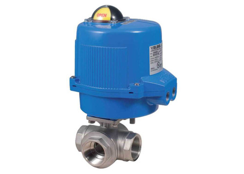 Bonomi M8E071-00 Series - Ball Valve, 3-way, T-Port, Stainless Steel, FNPT Threaded, Full Port, with Metal Electric Actuator