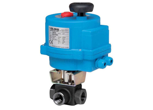 1/2" Bonomi M8E3400-00 - Ball Valve, 3-way, L-Port, Carbon Steel, FNPT Threaded, Full Port, with Metal Electric Actuator