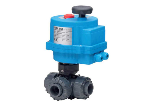 1 1/4" Bonomi 8E3*PVC-00 - Ball Valve, 3-way, PVC, Full Port, with Electric Actuator