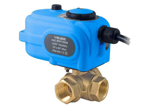 1/2" Bonomi 8E866-00 - Ball Valve, 3-way, L-Port, Brass, FNPT Threaded, Standard Port, with Electric Actuator