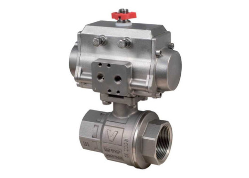 1 1/2" Bonomi 8P0133SS - 2 Way, Stainless Steel, Full Port, Ball Valve with Stainless Steel Double Acting Actuator