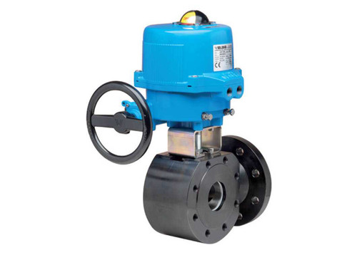 3/4" Bonomi M8E086-00 - 3 Way, Stainless Steel, Full Port, Flanged, Ball Valve with Valbia Metal Electric Actuator