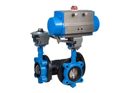 2 1/2" Bonomi SRN501S-T*-00 - Butterfly Valve, 3-Way, T Assembly, Lug Style, Ductile Iron, with Spring Return Pneumatic Actuator